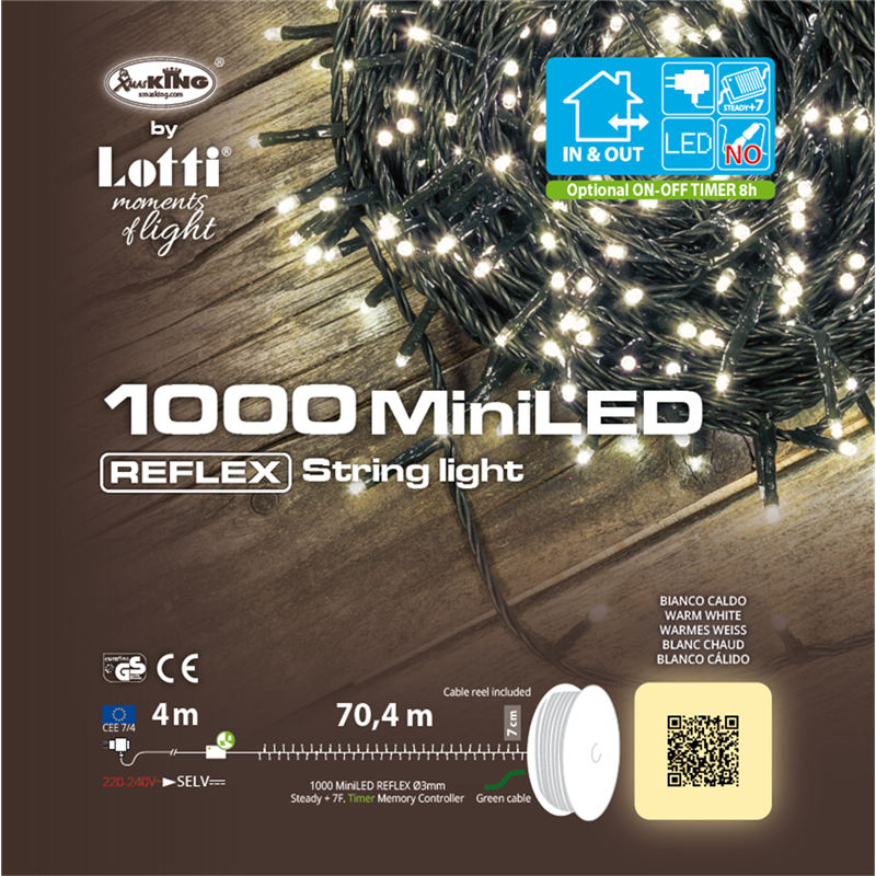 Catena 1000miniled Filo Verde 70,4mt+4mt Bianco Caldo-Uso Esterno — immagine 2