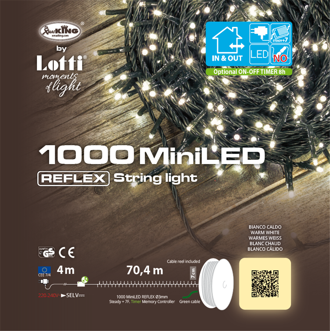Catena 1000miniled Filo Verde 70,4mt+4mt Bianco Caldo-Uso Esterno — immagine 2