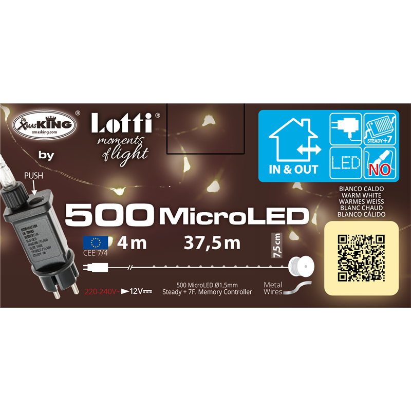 Catena 500microled Metal Argento 4+37,5m Luce Bianco Caldo-Esterno-Controller — immagine 2