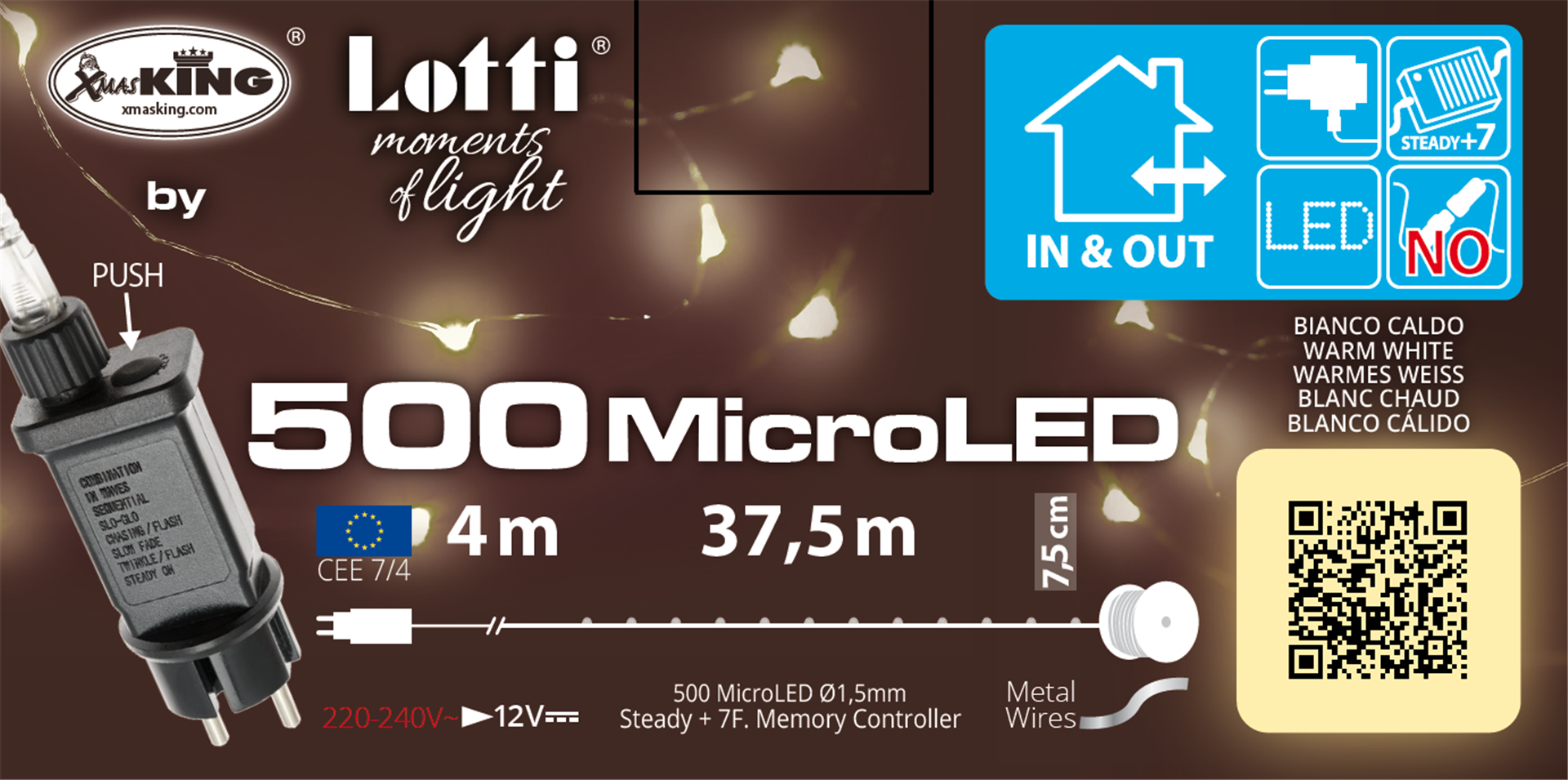 Catena 500microled Metal Argento 4+37,5m Luce Bianco Caldo-Esterno-Controller — immagine 2
