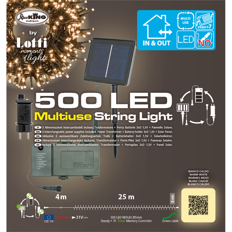 Catena Multiuso 500led Tbs Solare 25mt+4mt Cavo Verde-Bianco Caldo-Uso Esterno — immagine 2