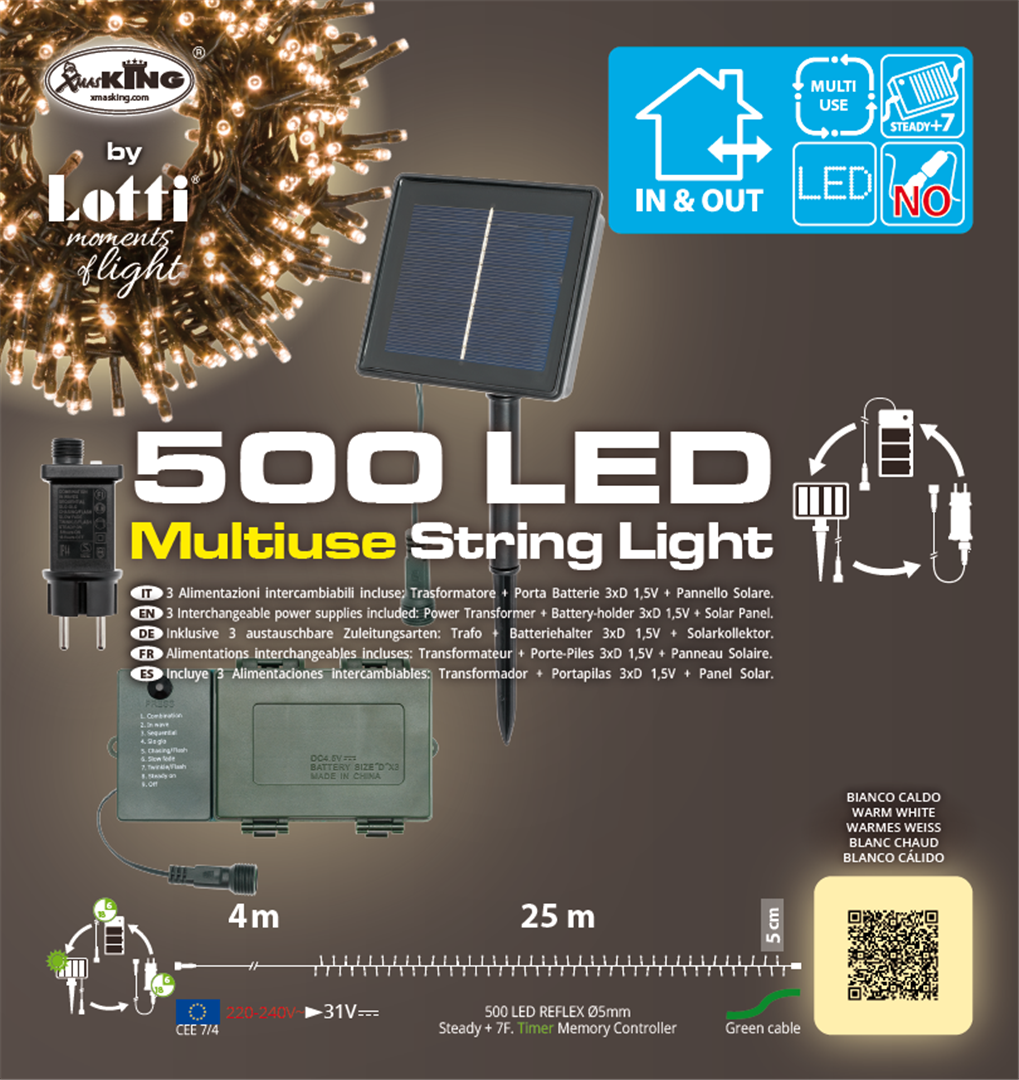 Catena Multiuso 500led Tbs Solare 25mt+4mt Cavo Verde-Bianco Caldo-Uso Esterno — immagine 2