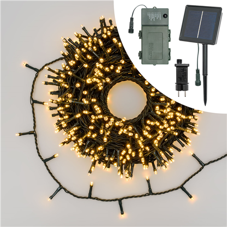 Catena Multiuso 1000led Tbs Solare 50mt+4mt Cavo Verde-Bianco Caldo-Uso Esterno