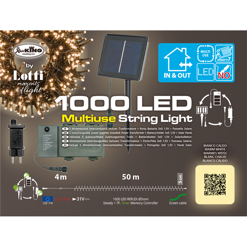 Catena Multiuso 1000led Tbs Solare 50mt+4mt Cavo Verde-Bianco Caldo-Uso Esterno — immagine 2