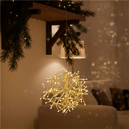 Ramo Sfera Twigball D35cm 120led Champagne Bianco Caldo Uso Esterno