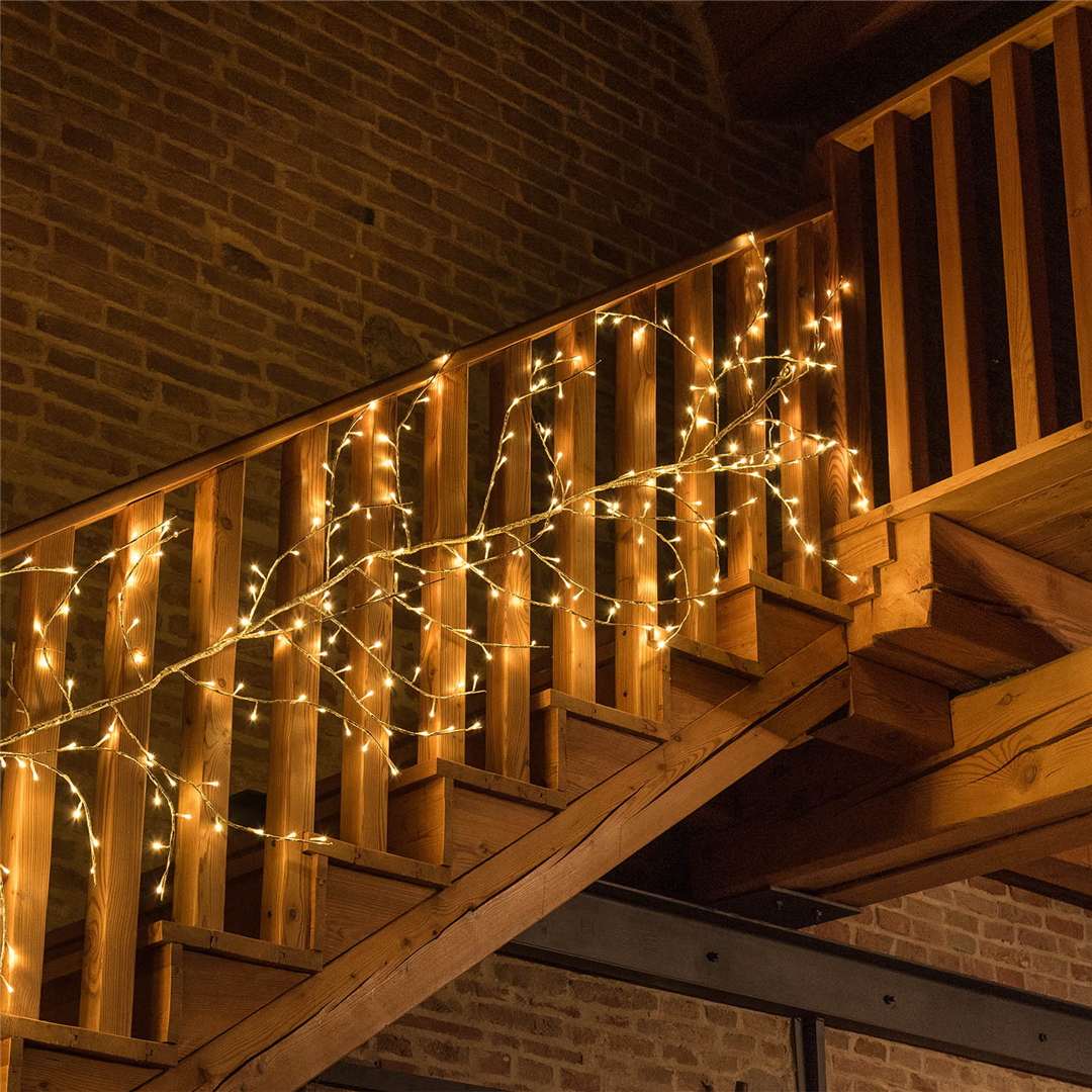 Ramo 5m Climber Champagne 480led 5mt+4mt Bianco Caldo-Uso Esterno-Prolungabile — immagine 3
