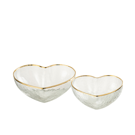 Piatto Vetro Cuore Trasparente Oro 2pz