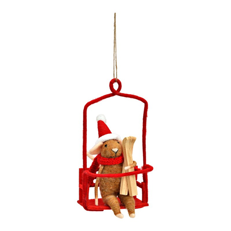 Ornamento Feltro Topo Su Seggiovia H16cm White Red