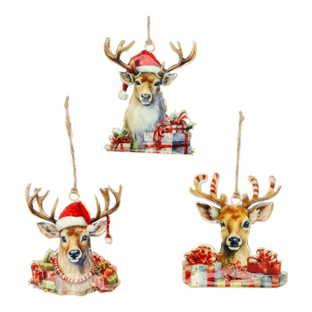 Ornamento Metallo Renna Natalizia H9cm 3 Assortiti Multicolor