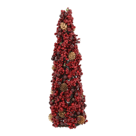 Albero Cono Bacche Rosse Pigne Marroni H39cm