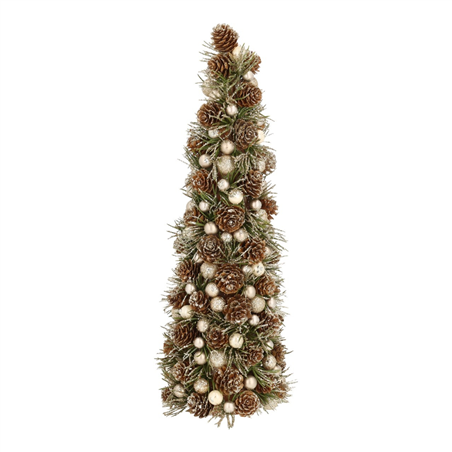 Albero Cono Palline Oro Glitter Pigne H39cm