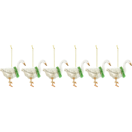 Ornamento Vetro Oca Con Corona Pino 8cm White Green