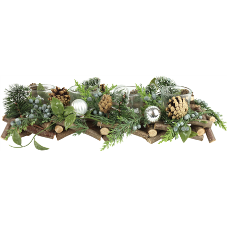 Centrotavola P/candelex4 Pini Pigne Palle 36c Green