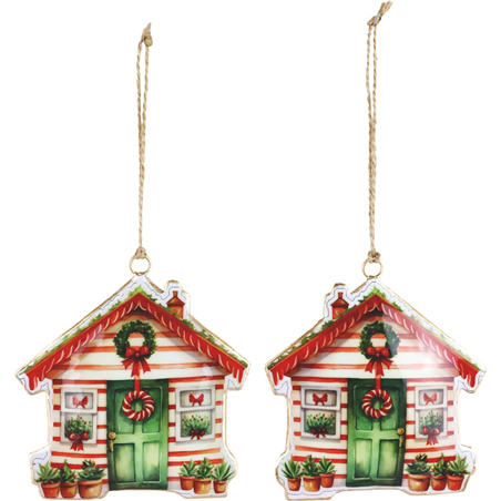 Ornamento Metallo Casetta Natalizia 12cm Green Red