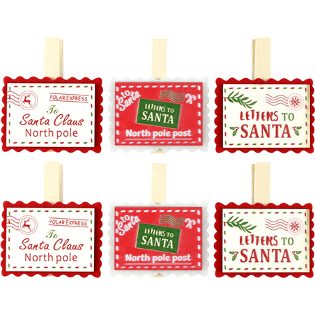 Molletta Legno Lettera Di Babbo White Red 6pz