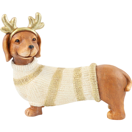 Cane Bassotto Resina Corna Gold 43x17x33cm