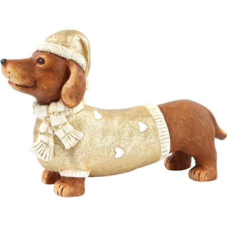 Cane Bassotto Resina Maglione Gold 42x12x27cm