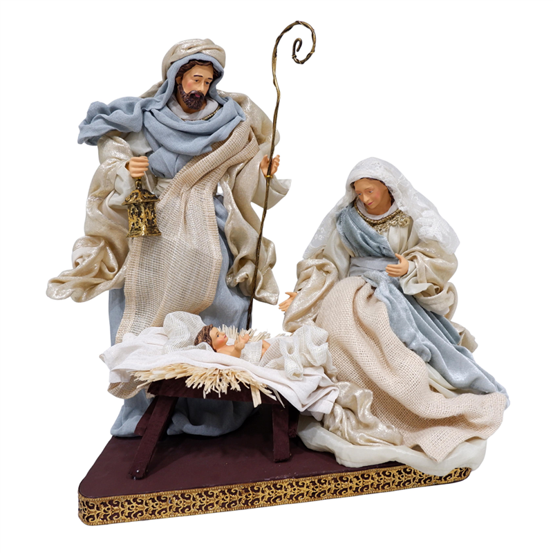 Natività Resina Con Base H42cm Beige Azzurro — immagine 2