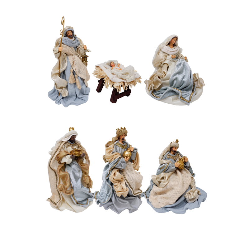 Natività Resina Con Re Magi 28cm Beige Azzurro — immagine 2
