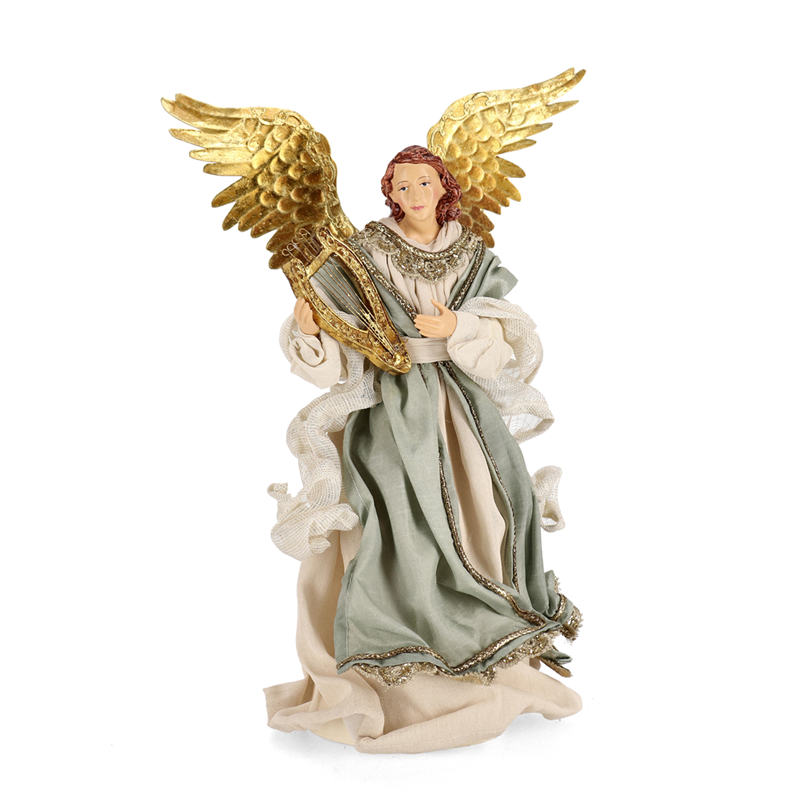 Angelo Resin Atessuto Con Arpa H36cm Beige Azzurro — immagine 2