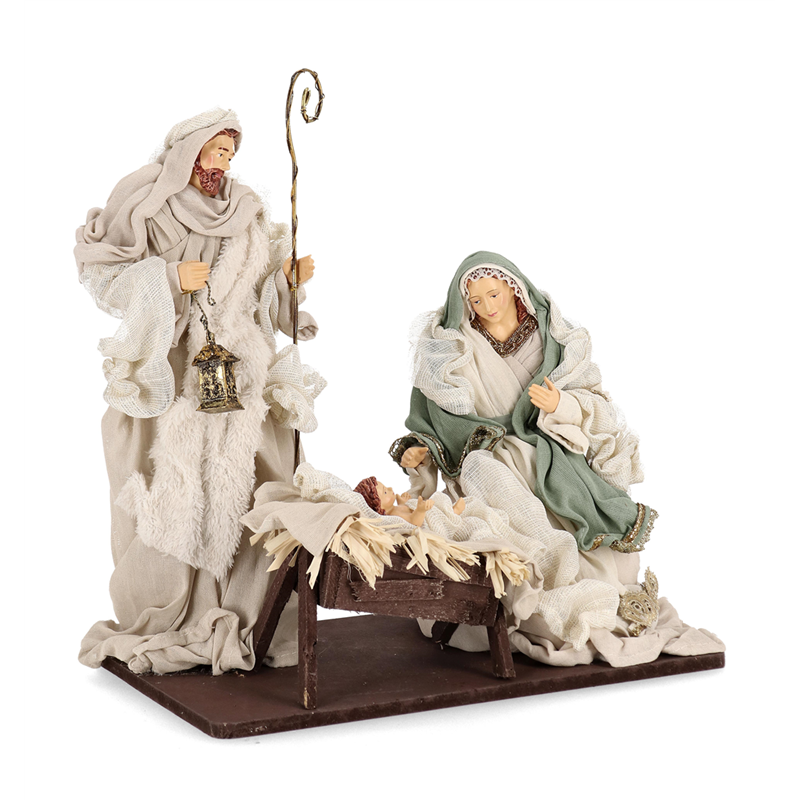Natività Resina Con Base H42cm Beige Verde — immagine 2