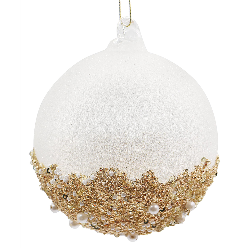 Sfera Vetro D10cm Base Perline E Perle White Gold — immagine 2