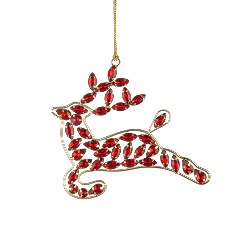 Ornamento Renna Pe Metallo Gemme H14cm Red — immagine 2