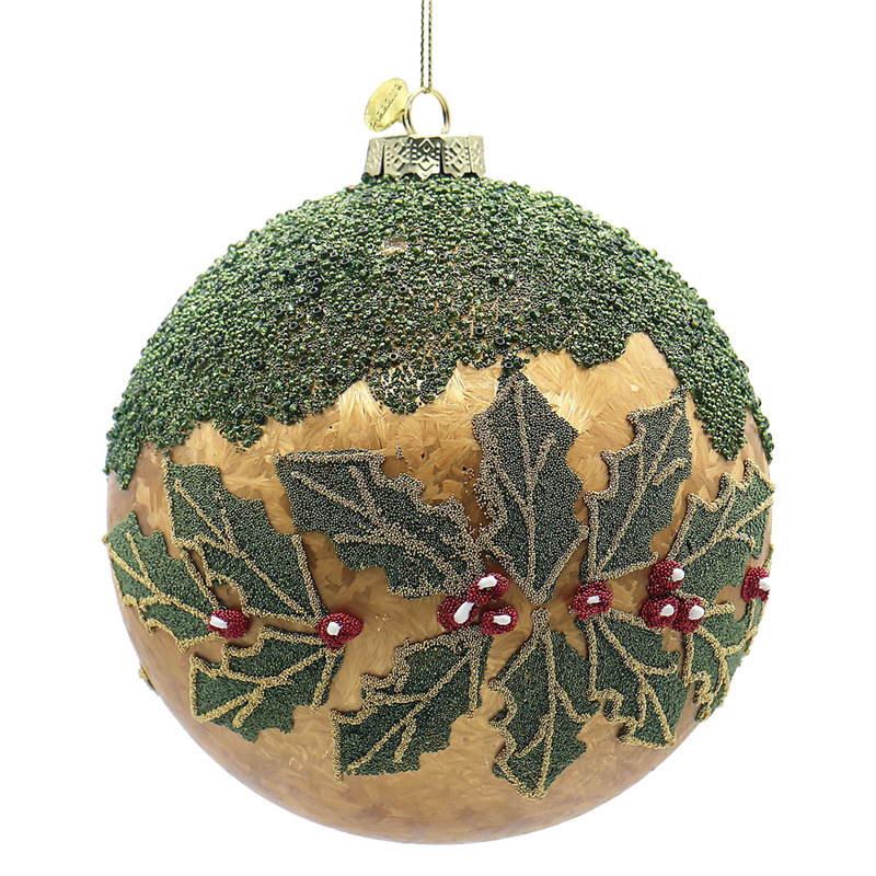 Sfera Vetro D15cm Base Gold Vischio Perline Green Red — immagine 2