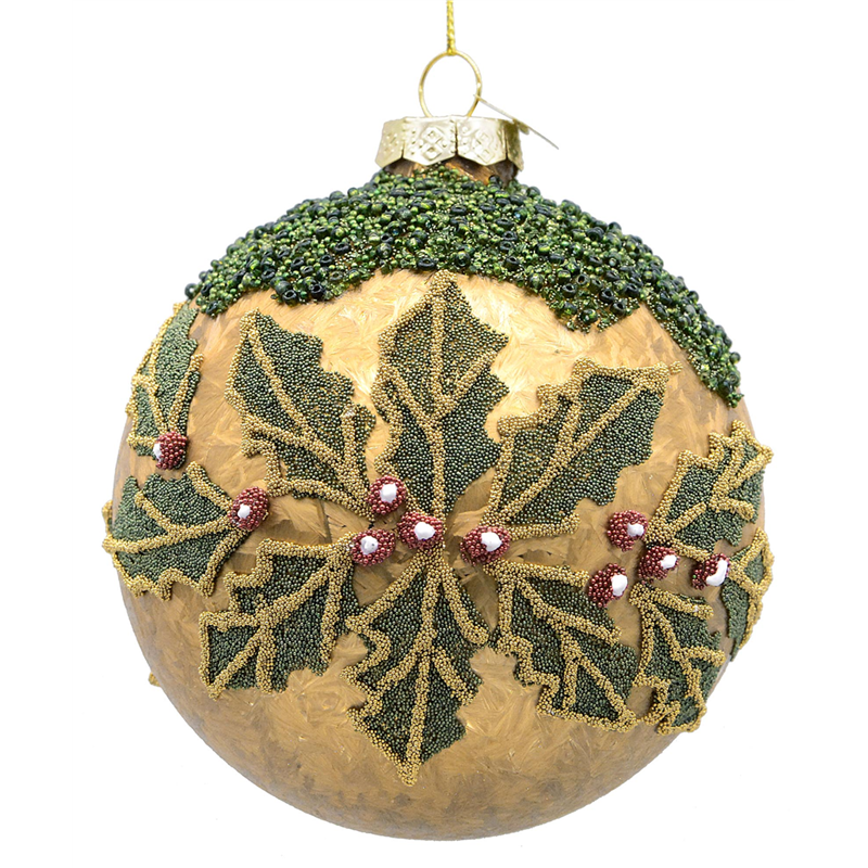 Sfera Vetro D10cm Base Gold Vischio Perline Green Red — immagine 2