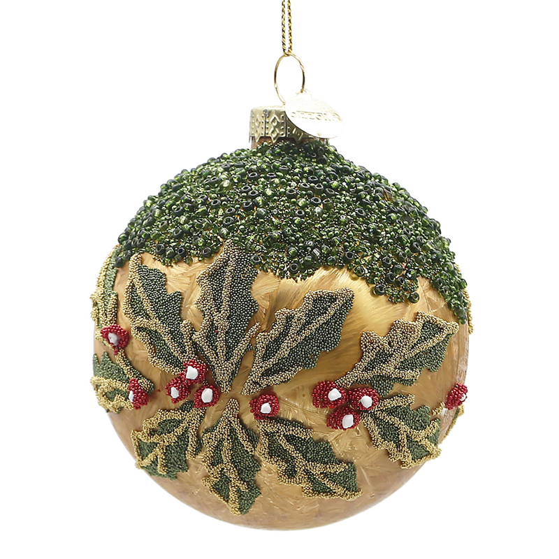 Sfera Vetro D8cm Base Gold Vischio Perline Green Red — immagine 2