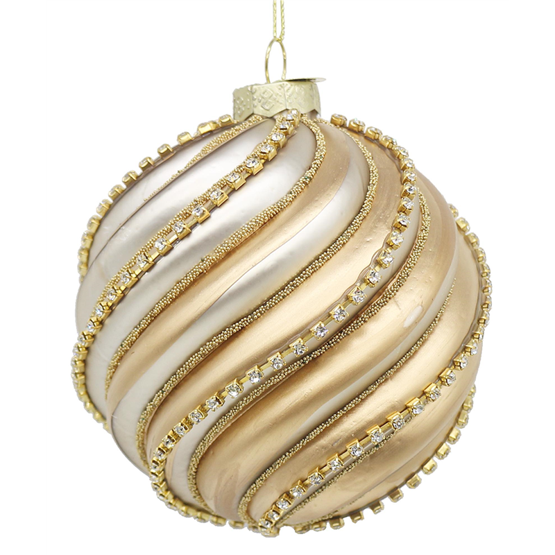 Sfera Vetro D10cm Onde Bicolor Strass Cream Champagne — immagine 2