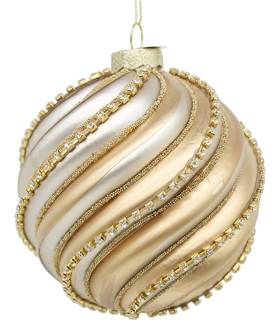 Sfera Vetro D10cm Onde Bicolor Strass Cream Champagne