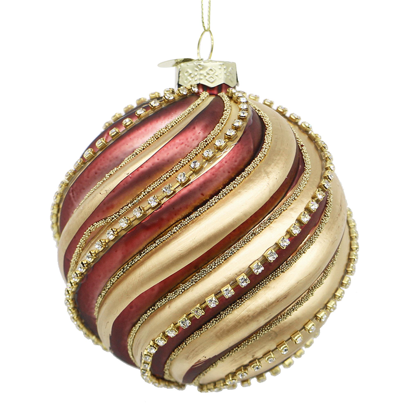 Sfera Vetro D10cm Onde Bicolor Strass Gold Red — immagine 2