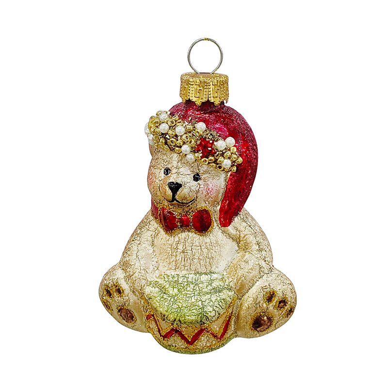 Ornamento Vetro Orso Vintage Tamburo H8cm Gold Red — immagine 2