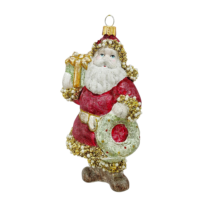 Ornamento Vetro Babbo Vintage Corona 14,5cm Gold Red — immagine 2