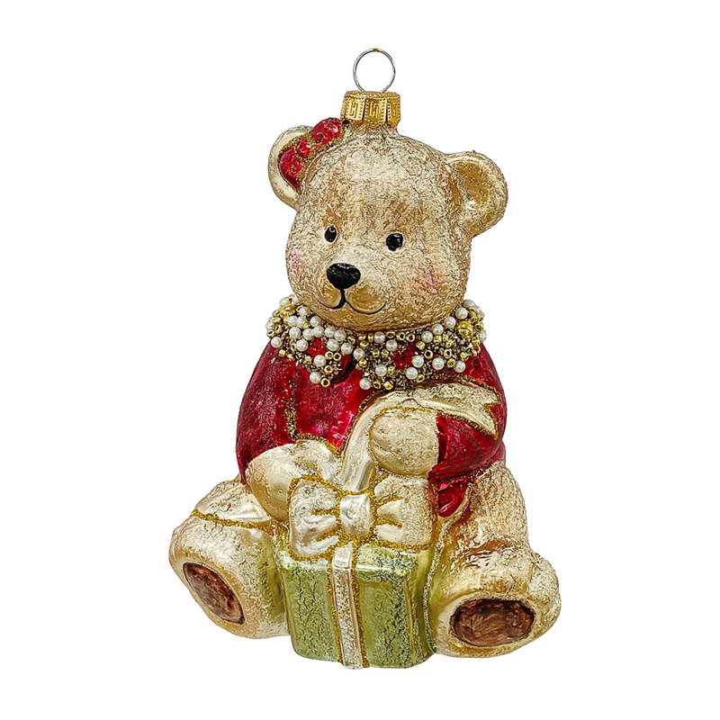 Ornamento Vetro Orso Vintage Con Dono 13,5cm Gold Red — immagine 2