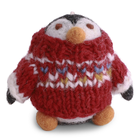 Ornamento Feltro Pinguino Con Golf H6cm Black Red