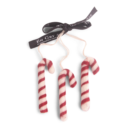 Ornamento Feltro Candycane Mini 7cm 3pz White Red