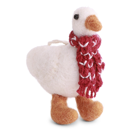 Ornamento Feltro Oca Con Sciarpa Lana H6cm White Red