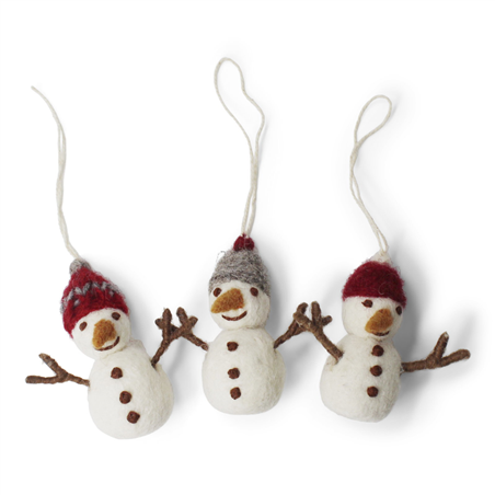 Ornamento Feltro Omino Neve Berretto 3pz White Red Grey