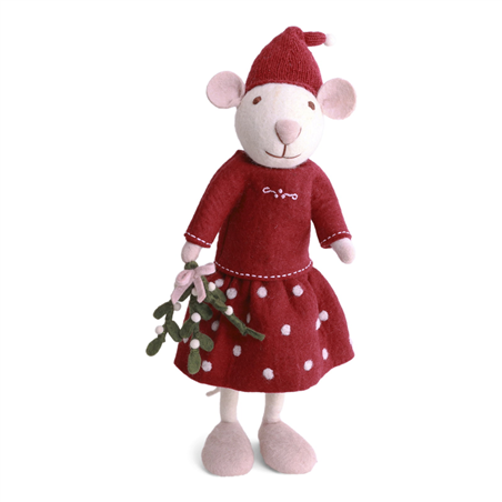 Topolina Feltro Con Vischio E Gonna Rossa H60 Red White