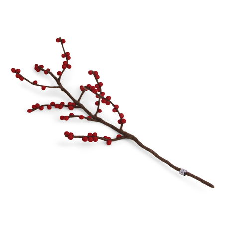 Ramo Feltro Marrone Bacche Rosse H60cm