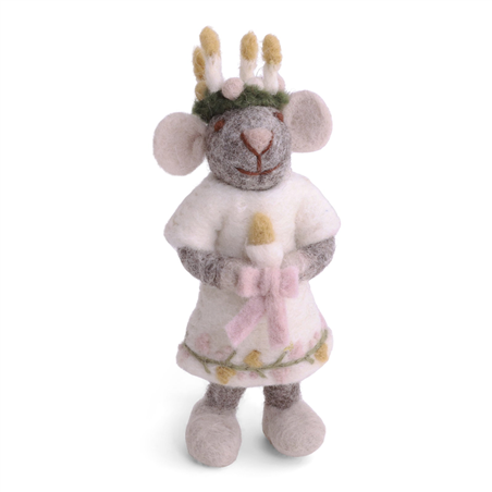 Ornamento Feltro Topolina Corona Candele Grey Pink