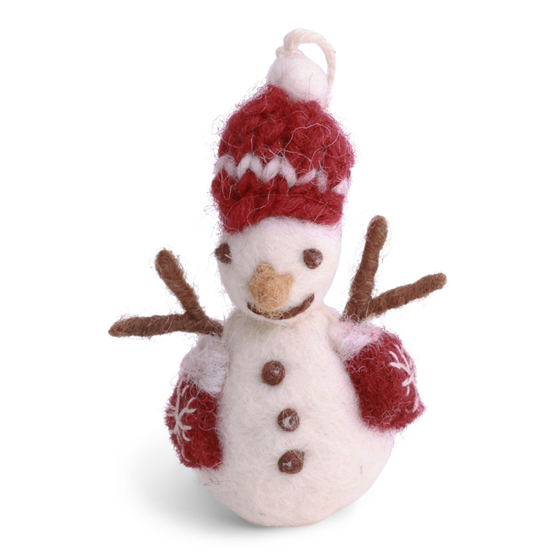 Ornamento Feltro Pupazzo Neve Guanti H6cm Red White