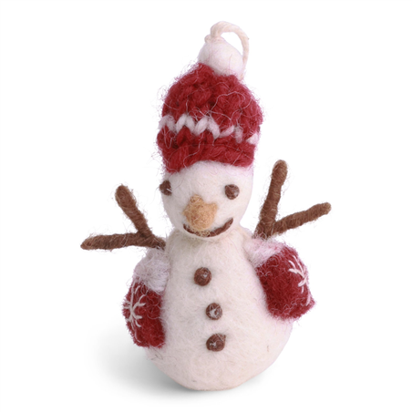 Ornamento Feltro Pupazzo Neve Guanti H6cm Red White