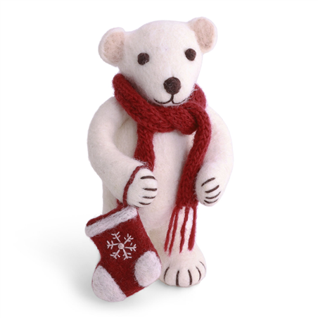 Orso Polare Feltro Con Calza Befana H16cm White Red