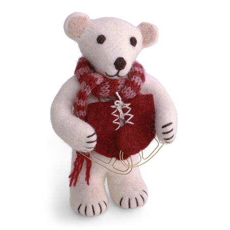 Orso Polare Feltro Pattini E Sciarpa H16cm White Red