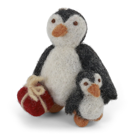 Ornamento Feltro Mamma Pinguino Con Bebè 8cm Black Red