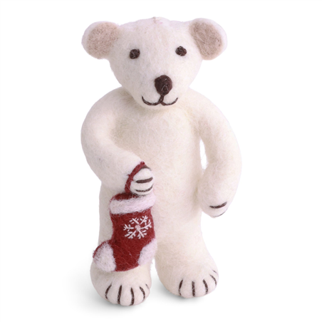 Ornamento Feltro Orso Polare Con Calza H10cm White Red