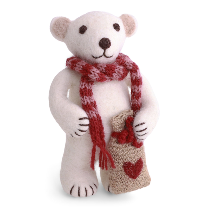 Orso Polare Feltro Con Sacco E Sci H16cm White Red